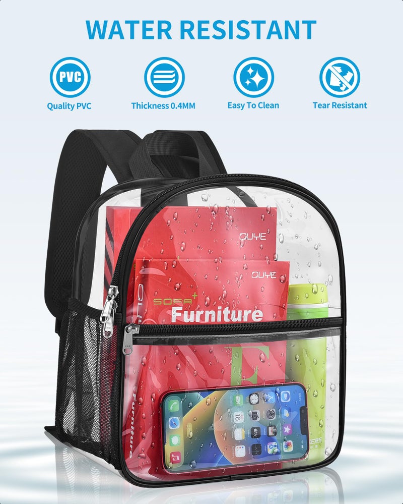 Paxiland Clear Backpack Stadium Approved 12Ã—12Ã—6 with Reinforced and Wider Shoulder Straps, Small Clear Bag for Schools, Concerts, Work, Festivals and Sporting Events - Black - Image 4